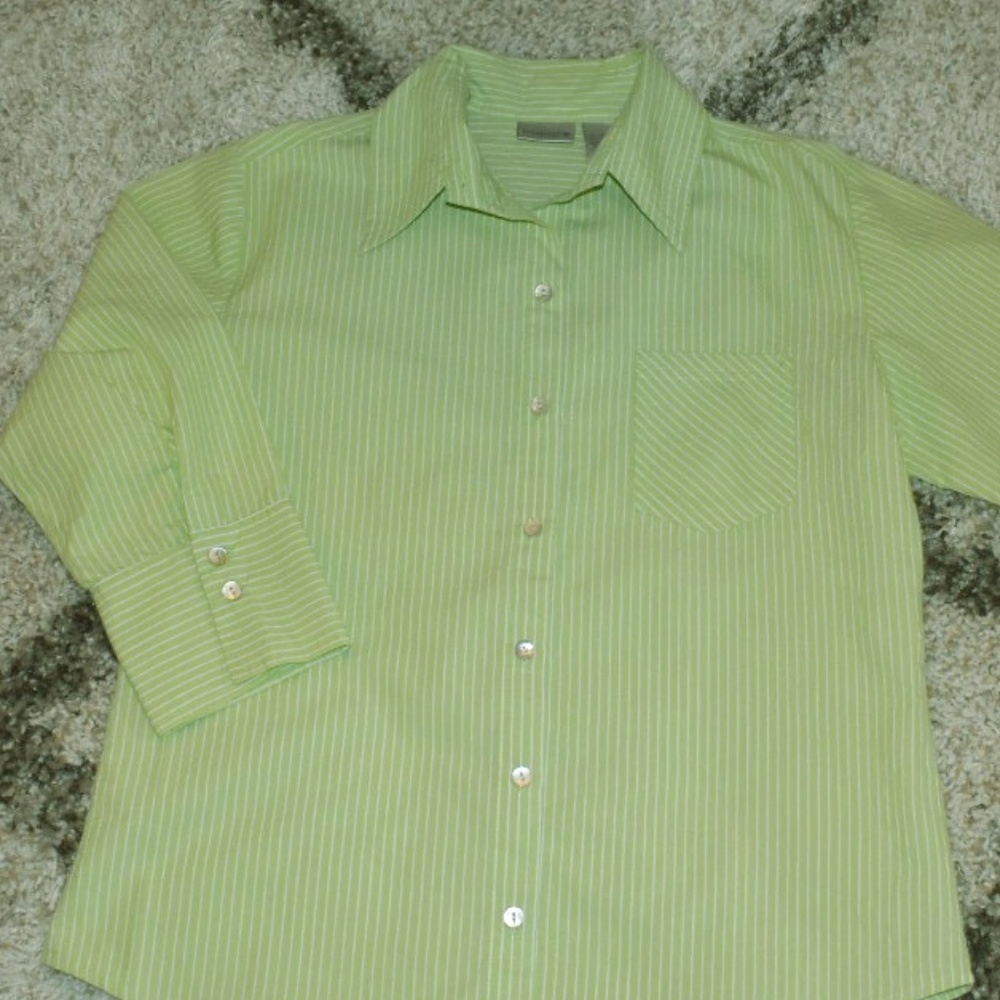 Chico's Lime Green & White Striped Blouse